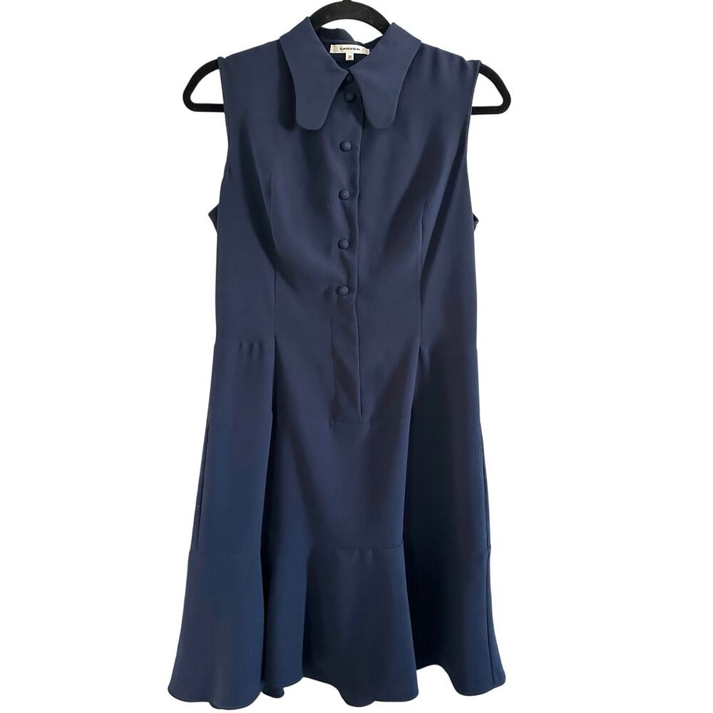 CARVEN Sleeveless Navy Blue Collared Dress Preppy Quiet Luxury Nautical - Sz 6